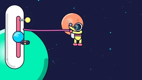 Cartoon Astronaut Floating In Space Pulling Red Planet With Tether Animation Video stock 341172847