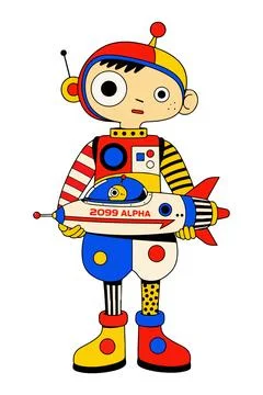 Cartoon Astronaut Holding Rocket Stock Illustration