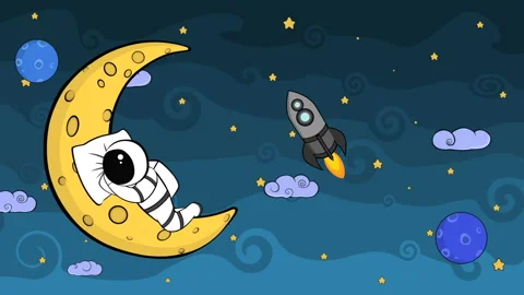 Cartoon Astronaut On The Moon Stock Footage 253602762