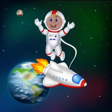 Cartoon astronaut in outer space Stock Illustration