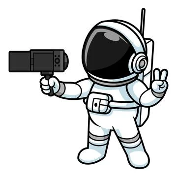 Cartoon Astronaut Vlogging with Handheld Camera Illustration Stock-Illustration