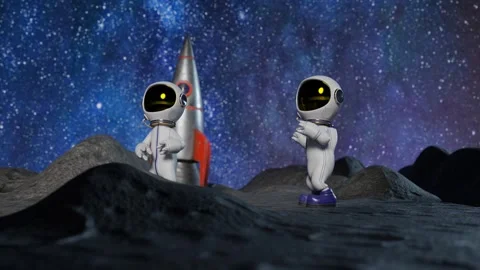 Cartoon astronauts dancing on the Moon Stock Footage 263253785