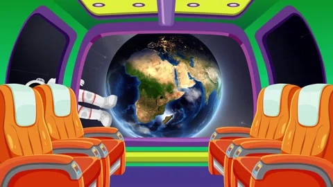 Cartoon Astronauts Floating in Zero Gravity Inside Spaceship Orbiting Stock Footage 345208964