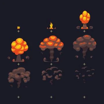 Cartoon atomic bomb explosion, ground explosion with smoke and dust comic Stock Illustration