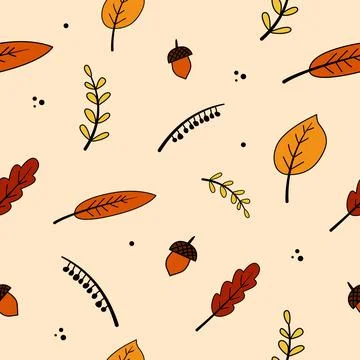 Cartoon autumn seamless pattern. Vector fall season colorful elements. Stock Illustration