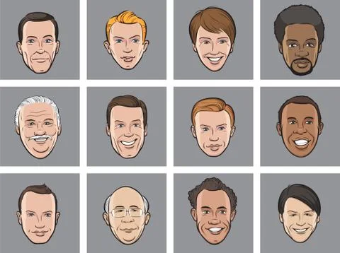 Cartoon avatar smiling men faces Stock Illustration