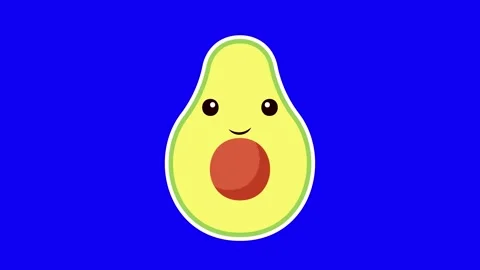 Cartoon Avocado Fruit Sticker Floating on Blue Background Stock Footage 284175641