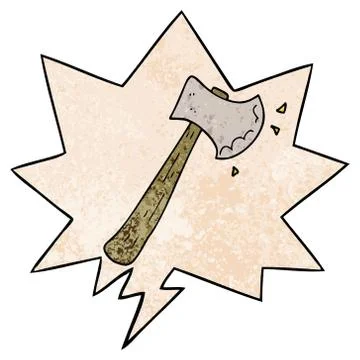 Cartoon axe and speech bubble in retro texture style Stock Illustration