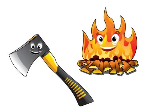 Cartoon axe with a burning fire Illustrazione stock