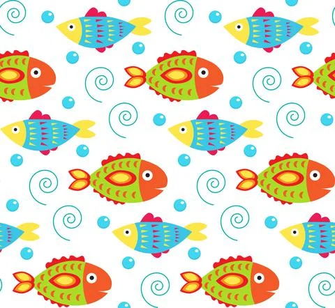 Cartoon baby fish seamless pattern. Cute fish endless background, texture Illustrazione stock