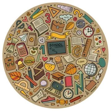 Cartoon Back to school objects set Stock Illustration