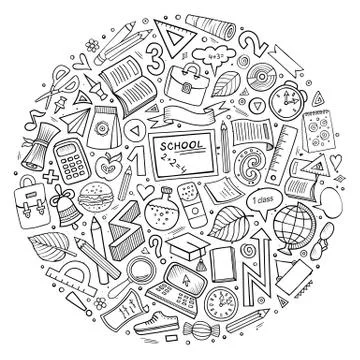 Cartoon Back to school objects set Stock Illustration