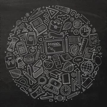 Cartoon Back to school objects set Stock Illustration