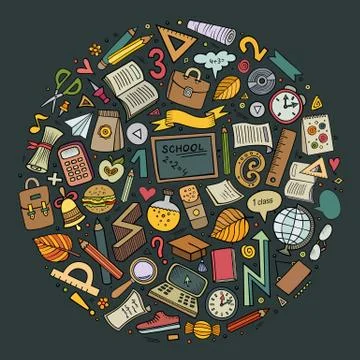 Cartoon Back to school objects set Stock Illustration