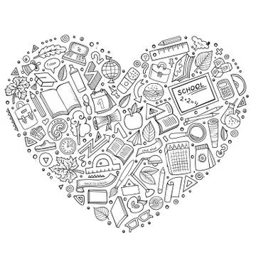 Cartoon Back to school objects set Stockillustratie