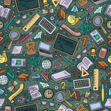 Cartoon Back to school seamless pattern Stock Illustration