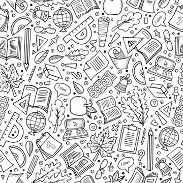 Cartoon Back to school seamless pattern Stock Illustration