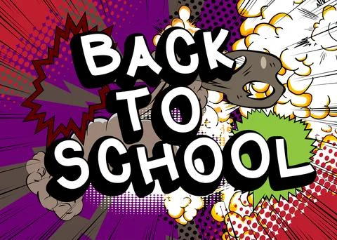 Cartoon Back To School text, comic book words. Retro vector comics pop art .. 스톡 일러스트