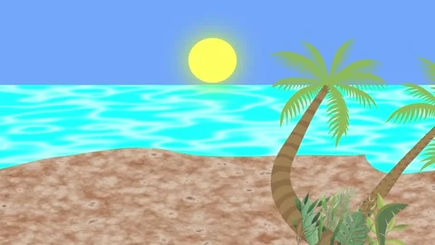 Cartoon Background animation of empty Beach and Sea, summer time Stock Footage 274459863