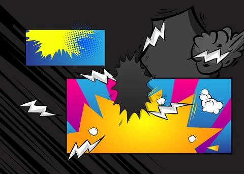Cartoon background on black, comic book backdrop. Retro vector comics pop a.. Stock Illustration