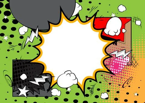 Cartoon background with blank speech bubble, comic book backdrop. Retro vec.. Stock Illustration