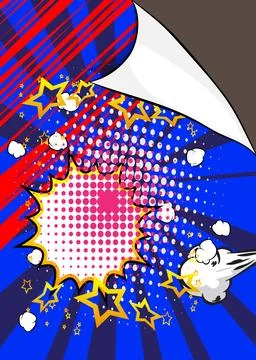 Cartoon Background, comic book exploding backdrop. Retro vector comics pop .. Stock Illustration