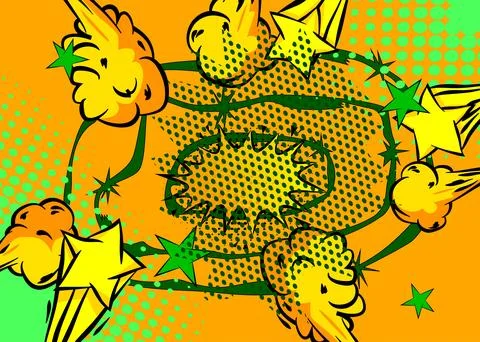 Cartoon background, comic book green and yellow backdrop. Retro vector comi.. イラスト素材