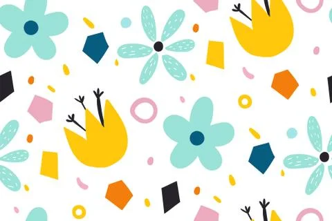 Cartoon background for Kids. Seamless pattern with decorative flowers in Stock Illustration