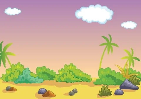 Cartoon background nature with sunset sky vector illustration Stock Illustration