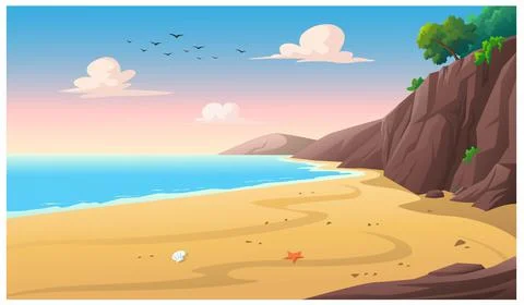 Cartoon background picture by the sea. Stock Illustration