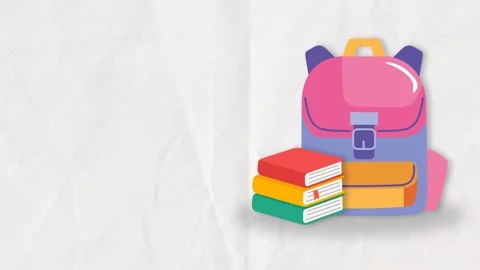 Cartoon Backpack and Stack of Books Vector Animation for Back to School Conc Stock Footage 340552337