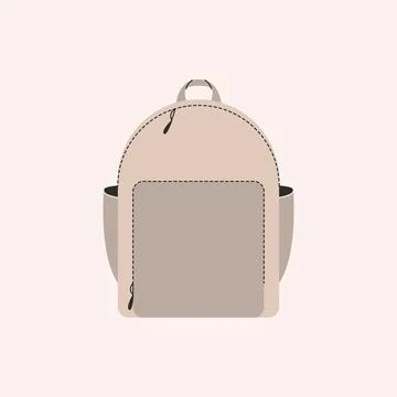 Cartoon backpack. Doodle rucksack with pockets and zipper, flat fashion city bag Stock Illustration
