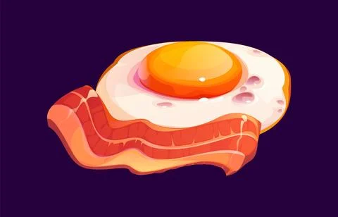 Cartoon bacon and fried egg, classic breakfast Stock Illustration