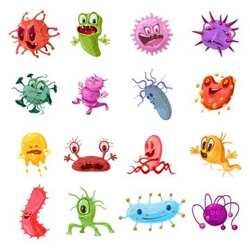 Cartoon bacteria characters set Stock Illustration