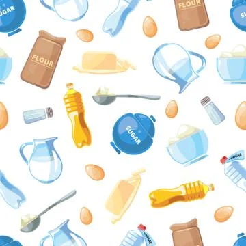 Cartoon baking ingredients seamless pattern Illustrazione stock