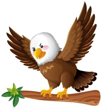 Cartoon Bald Eagle Spreading Wings on Tree Branch Illustrazione stock