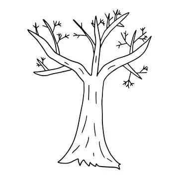 Cartoon bare winter tree in doodle style isolated on white background. Stock Illustration