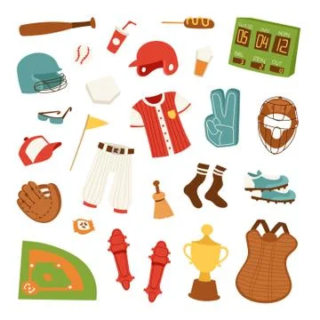 Cartoon baseball icons vector Stock Illustration