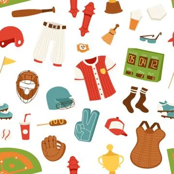 Cartoon baseball seamless pattern vector Stock Illustration