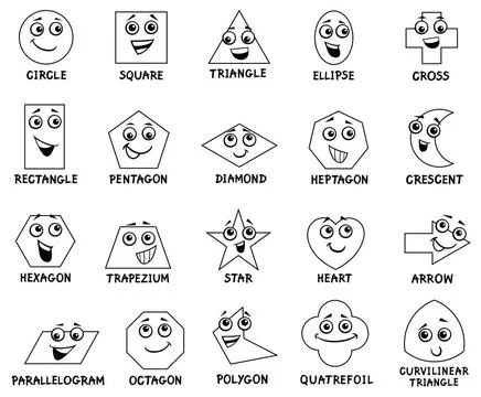 Cartoon basic geometric shapes characters Black and White Cartoon Illustra... Stock Photos