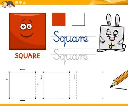 Cartoon basic geometric shapes Educational Cartoon Illustration of Square ... Stock Photos