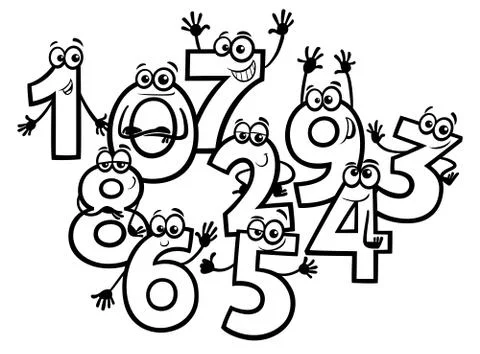 Cartoon basic numbers group coloring book イラスト素材