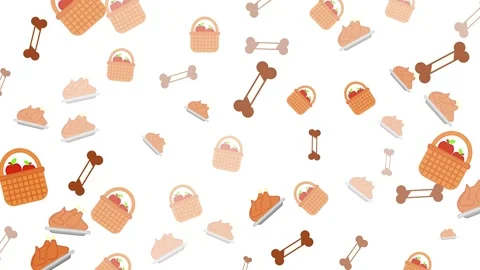 Cartoon Basket, Bread, and Bone Pattern Animation on White Background. Stock Footage 318941621