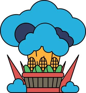 A cartoon of a basket of corn and a cloud of smoke Stock Illustration