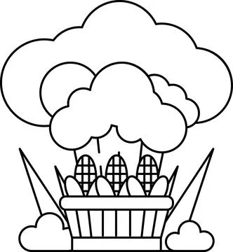 A cartoon of a basket of corn and a cloud of smoke イラスト素材