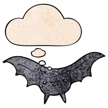 Cartoon bat and thought bubble in grunge texture pattern style Illustrazione stock