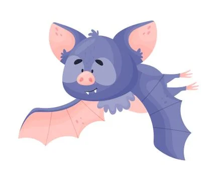 Cartoon Bat Character in Flying Pose Vector Illustration Stock Illustration