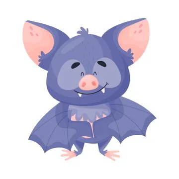 Cartoon Bat Character with Satisfied Expression on Its Muzzle Vector Stock Illustration