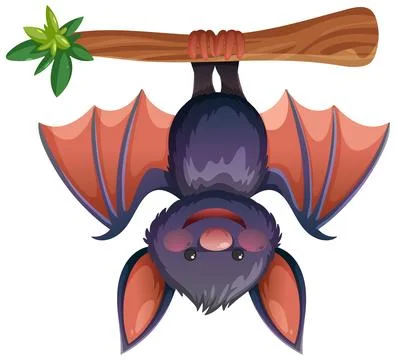 Cartoon Bat Hanging Upside Down from Tree Branch イラスト素材