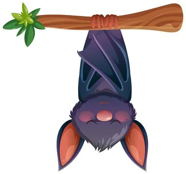 Cartoon Bat Hanging Upside Down from Tree Branch Stockillustratie